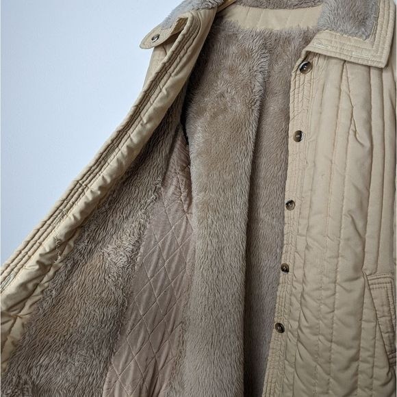 Vintage Channel Quilted Sherpa Lined Jacket Khaki Neutral - Picture 7 of 16